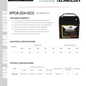 Battery Deep Cycle AGM 6 Volts, 224 Ah (Maintenance Free) – Made in China