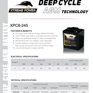 Battery Deep Cycle AGM 6 Volts, 245 Ah (Maintenance Free) – Made in China