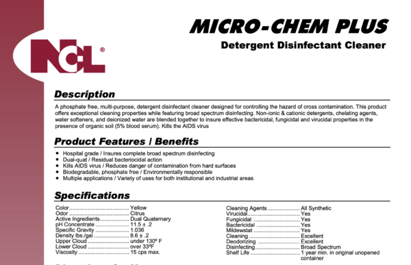 Cleaning Chemical Detergent/Disinfectant: Micro-Chem Plus – Made in USA - Image 2