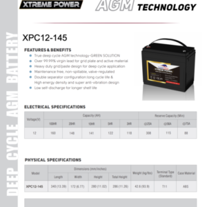 Battery Deep Cycle AGM 12 Volts, 145 Ah (Maintenance Free) – Made in China